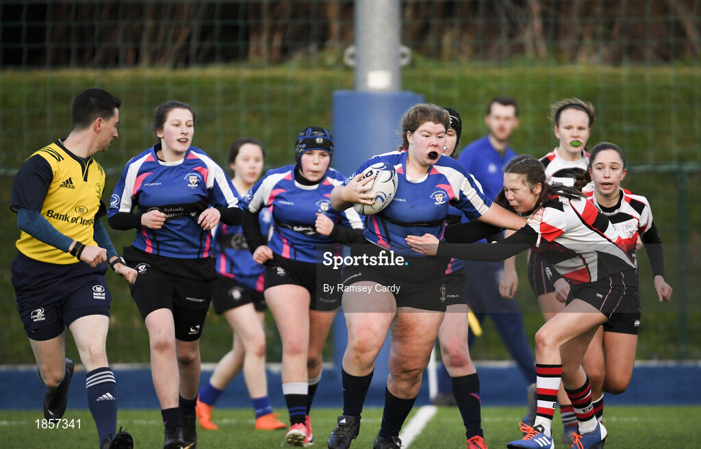 15 December 2019; Action during the Leinster Rugby Girls U16 Plate Final match between Enniscorthy and Wexford at Energia Park in Donnybrook, Dublin. Photo by Ramsey Cardy/Sportsfile