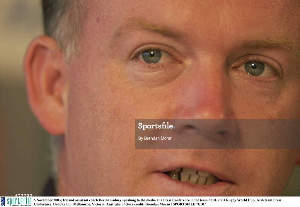 5 November 2003; Ireland assistant coach Declan Kidney speaking to the media at a Press Conference in the team hotel. 2003 Rugby World Cup, Irish team Press Conference, Holiday Inn, Melbourne, Victoria, Australia. Picture credit; Brendan Moran / SPORTSFILE *EDI*