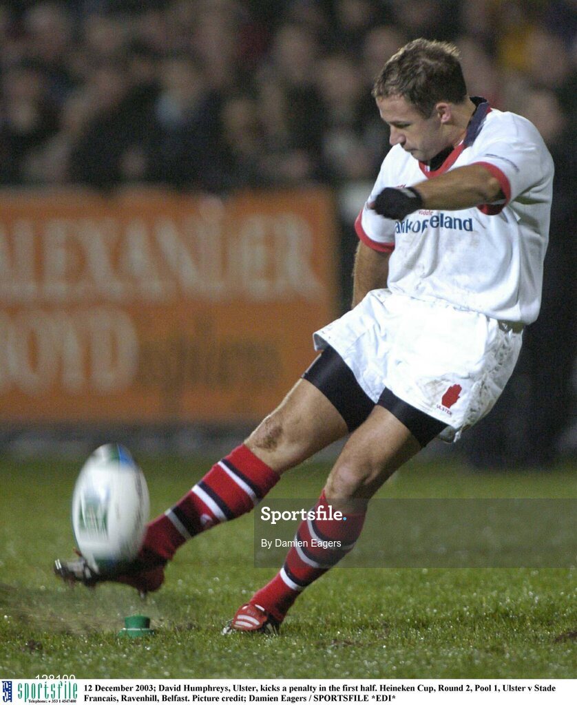 12 December 2003; David Humphreys, Ulster, kicks a penalty in the first half. Heineken Cup, Round 2, Pool 1, Ulster v Stade Francais, Ravenhill, Belfast. Picture credit; Damien Eagers / SPORTSFILE *EDI*