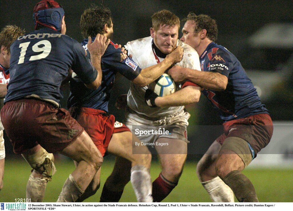12 December 2003; Shane Stewart, Ulster, in action against the Stade Francais defence. Heineken Cup, Round 2, Pool 1, Ulster v Stade Francais, Ravenhill, Belfast. Picture credit; Damien Eagers / SPORTSFILE *EDI*