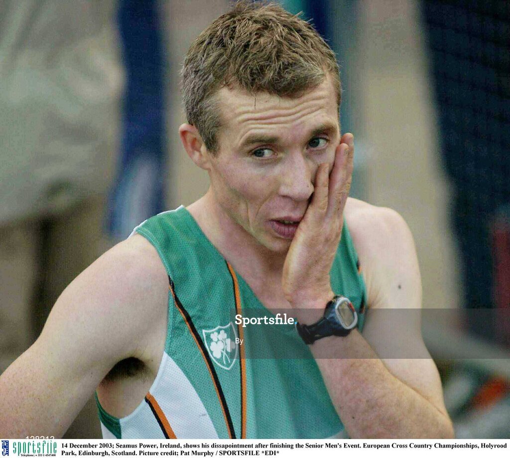 14 December 2003; Seamus Power, Ireland, shows his dissapointment after finishing the Senior Men's Event. European Cross Country Championships, Holyrood Park, Edinburgh, Scotland. Picture credit; Pat Murphy / SPORTSFILE *EDI*