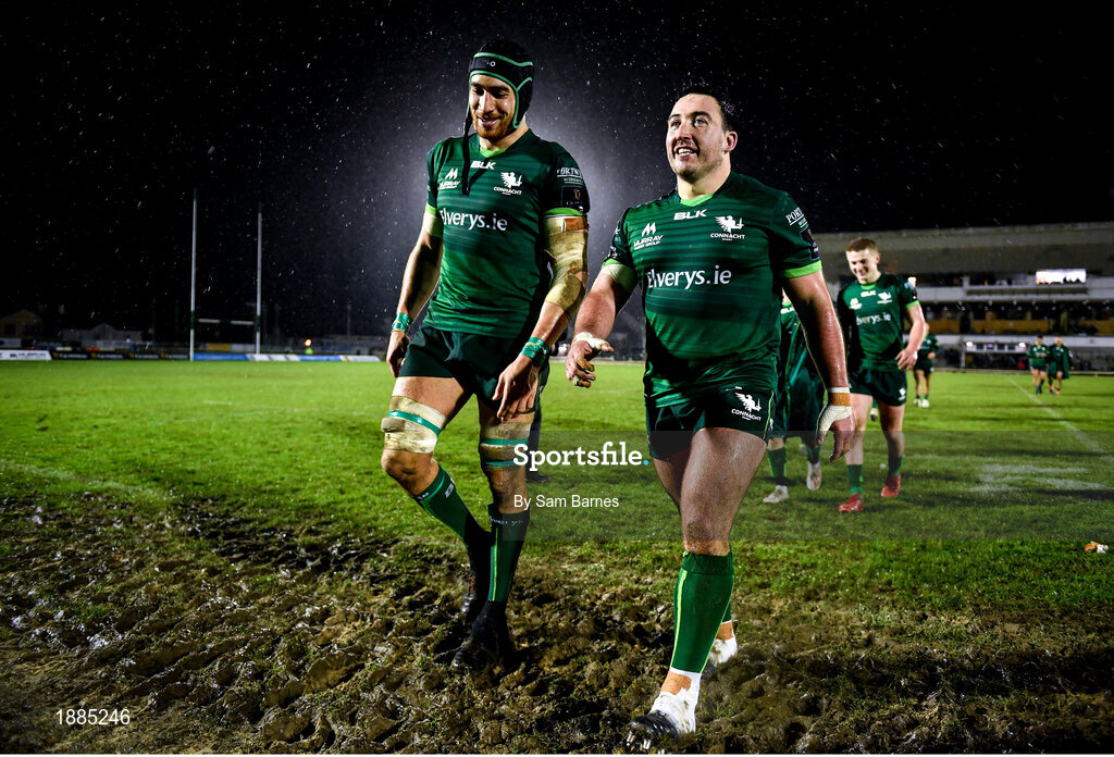 15 February 2020; Ultan Dillane, left, and Denis Buckley of Connacht following the Guinness PRO14 Round 11 match between Connacht and Cardiff Blues at the Sportsground in Galway. Photo by Sam Barnes/Sportsfile