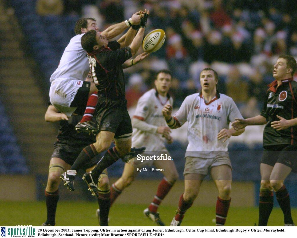 20 December 2003; James Topping, Ulster, in action against Craig Joiner, Edinburgh. Celtic Cup Final, Edinburgh Rugby v Ulster, Murrayfield, Edinburgh, Scotland. Picture credit; Matt Browne / SPORTSFILE *EDI*