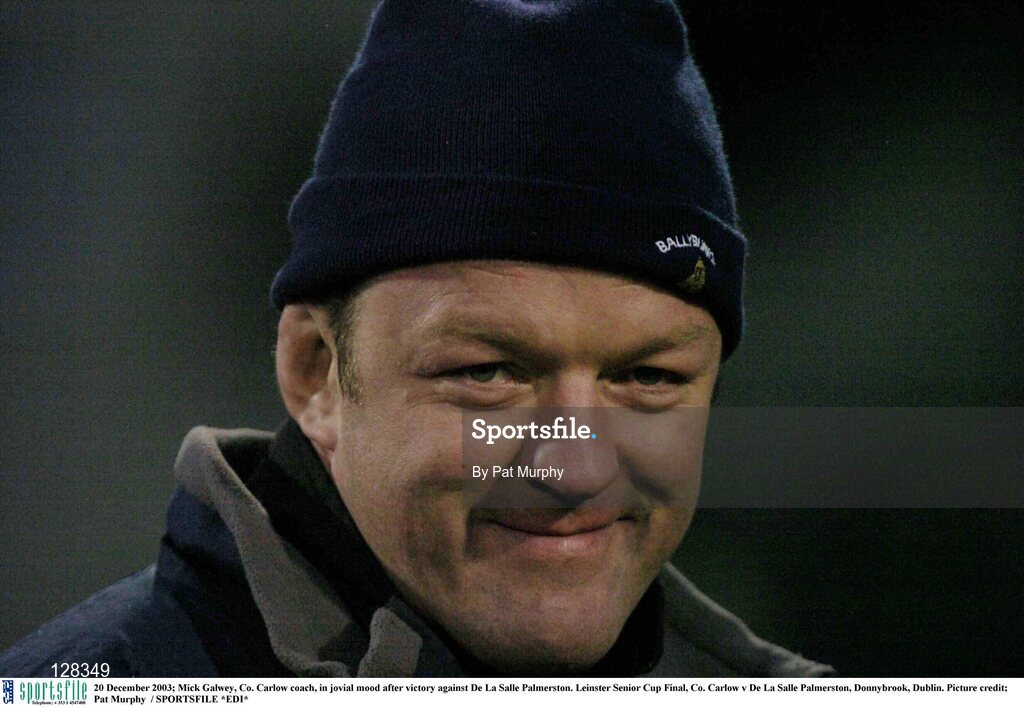 20 December 2003; Mick Galwey, Co. Carlow coach, in jovial mood after victory against De La Salle Palmerston. Leinster Senior Cup Final, Co. Carlow v De La Salle Palmerston, Donnybrook, Dublin. Picture credit; Pat Murphy  / SPORTSFILE *EDI*