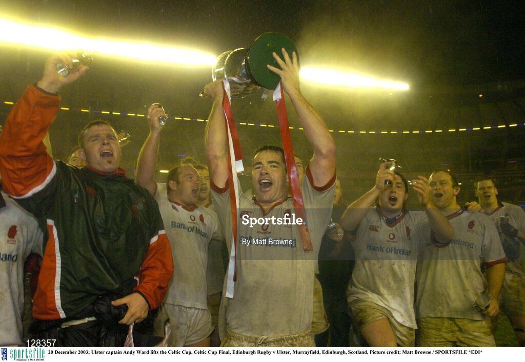 20 December 2003; Ulster captain Andy Ward lifts the Celtic Cup. Celtic Cup Final, Edinburgh Rugby v Ulster, Murrayfield, Edinburgh, Scotland. Picture credit; Matt Browne / SPORTSFILE *EDI*