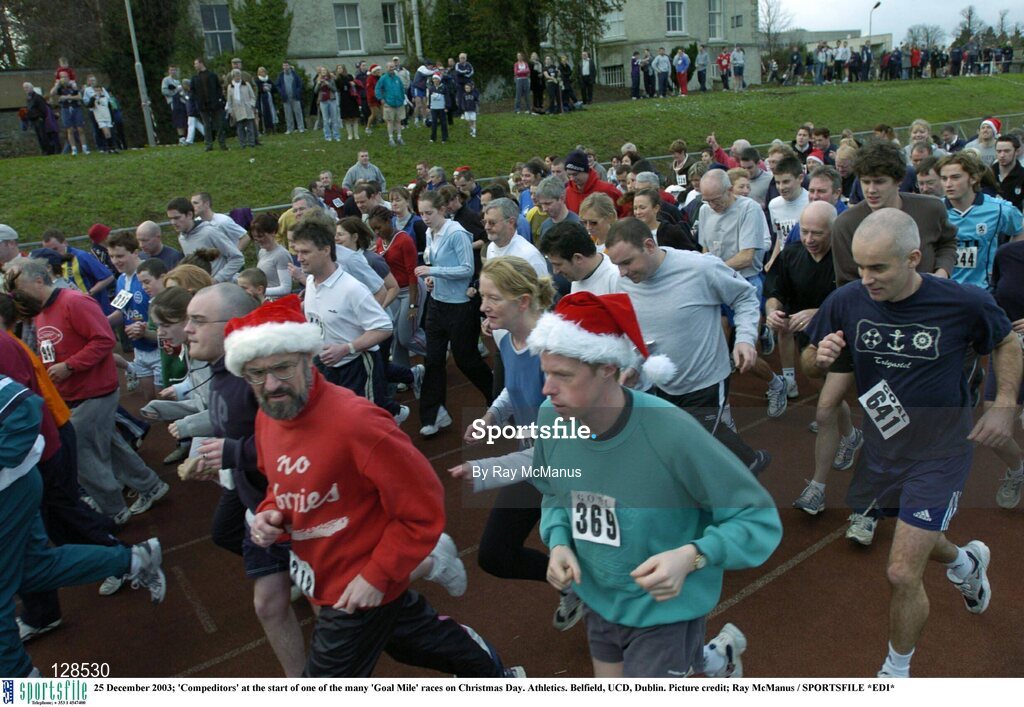 25 December 2003; 'Compeditors' at the start of one of the many 'Goal Mile' races on Christmas Day. Athletics. Belfield, UCD, Dublin. Picture credit; Ray McManus / SPORTSFILE *EDI*