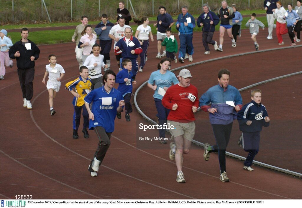 25 December 2003; 'Compeditors' at the start of one of the many 'Goal Mile' races on Christmas Day. Athletics. Belfield, UCD, Dublin. Picture credit; Ray McManus / SPORTSFILE *EDI*