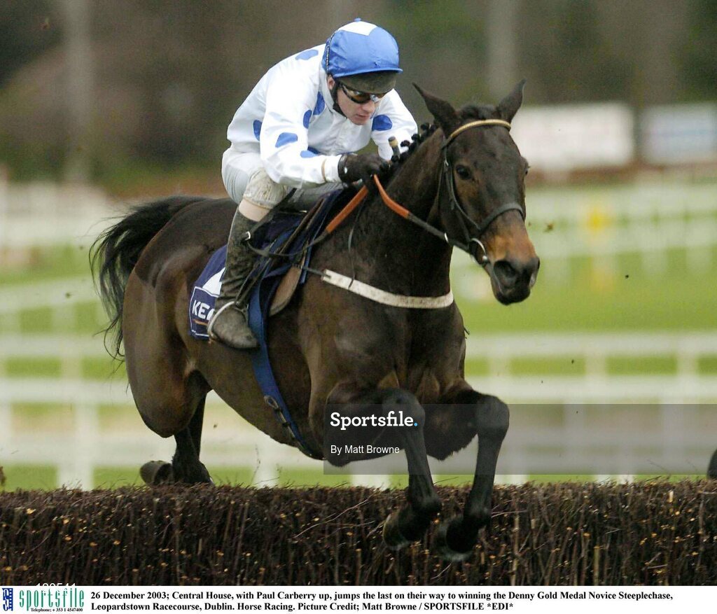 26 December 2003; Central House, with Paul Carberry up, jumps the last on their way to winning the Denny Gold Medal Novice Steeplechase, Leopardstown Racecourse, Dublin. Horse Racing. Picture Credit; Matt Browne / SPORTSFILE *EDI*