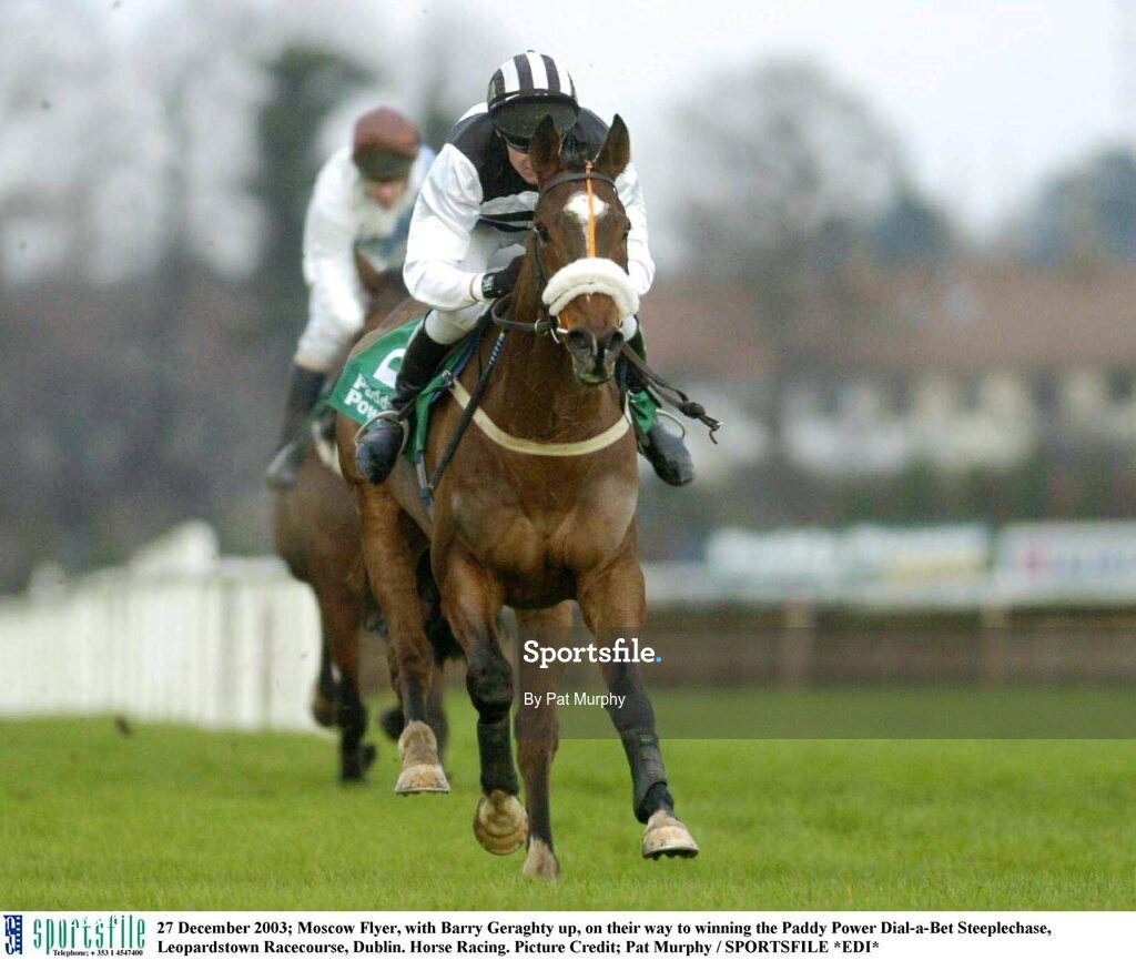 27 December 2003; Moscow Flyer, with Barry Geraghty up, on their way to winning the Paddy Power Dial-a-Bet Steeplechase, Leopardstown Racecourse, Dublin. Horse Racing. Picture Credit; Pat Murphy / SPORTSFILE *EDI*