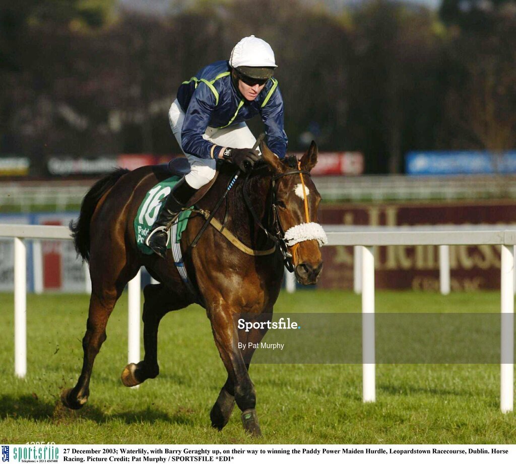 27 December 2003; Waterlily, with Barry Geraghty up, on their way to winning the Paddy Power Maiden Hurdle, Leopardstown Racecourse, Dublin. Horse Racing. Picture Credit; Pat Murphy / SPORTSFILE *EDI*