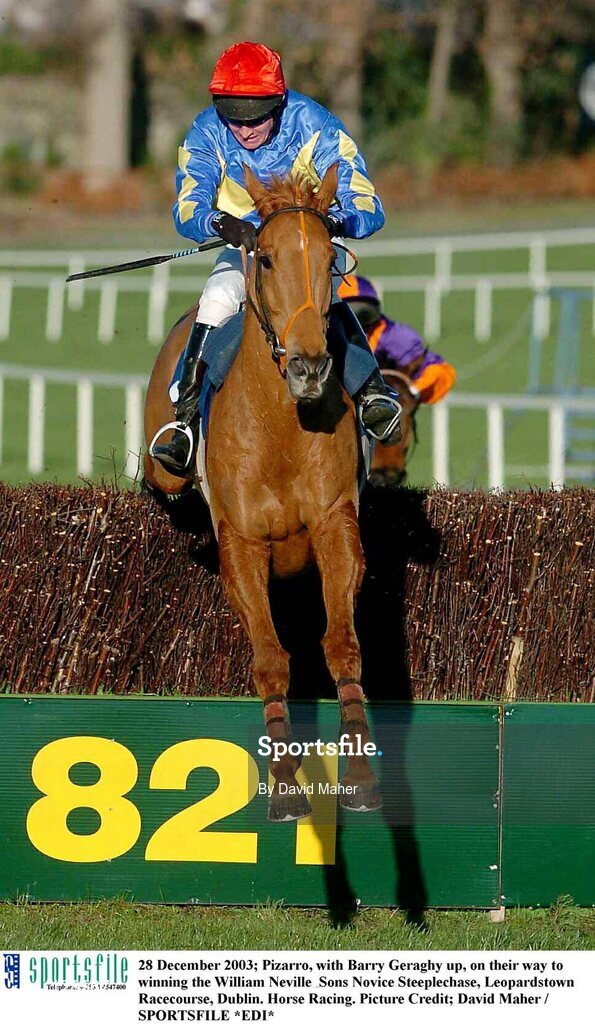 28 December 2003; Pizarro, with Barry Geraghy up, on their way to winning the William Neville & Sons Novice Steeplechase, Leopardstown Racecourse, Dublin. Horse Racing. Picture Credit; David Maher / SPORTSFILE *EDI*