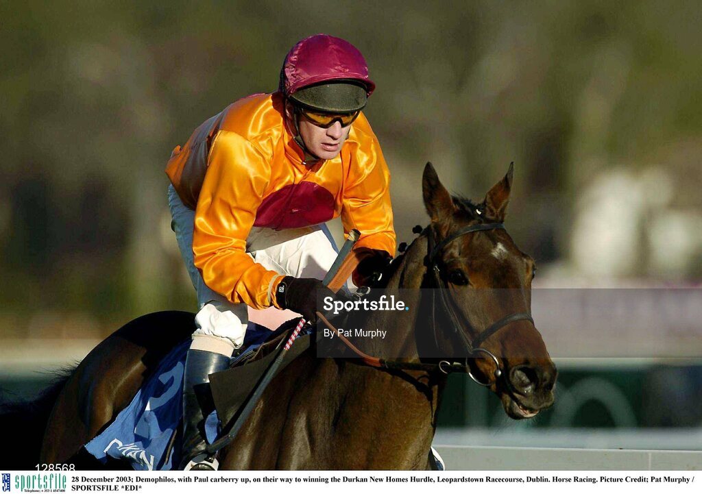 28 December 2003; Demophilos, with Paul carberry up, on their way to winning the Durkan New Homes Hurdle, Leopardstown Racecourse, Dublin. Horse Racing. Picture Credit; Pat Murphy / SPORTSFILE *EDI*