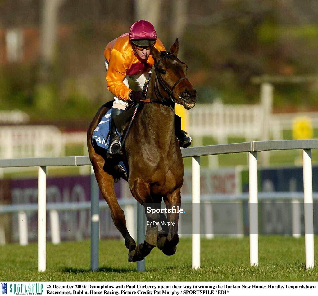 28 December 2003; Demophilos, with Paul Carberry up, on their way to winning the Durkan New Homes Hurdle, Leopardstown Racecourse, Dublin. Horse Racing. Picture Credit; Pat Murphy / SPORTSFILE *EDI*
