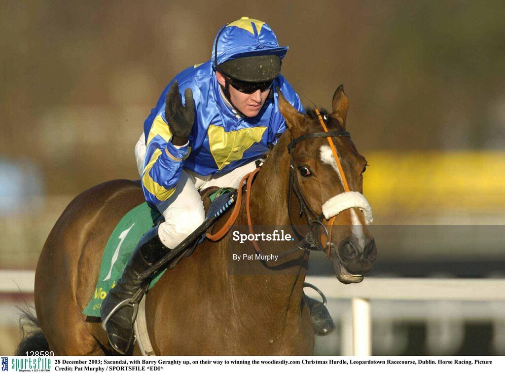 28 December 2003; Sacundai, with Barry Geraghty up, on their way to winning the woodiesdiy.com Christmas Hurdle, Leopardstown Racecourse, Dublin. Horse Racing. Picture Credit; Pat Murphy / SPORTSFILE *EDI*