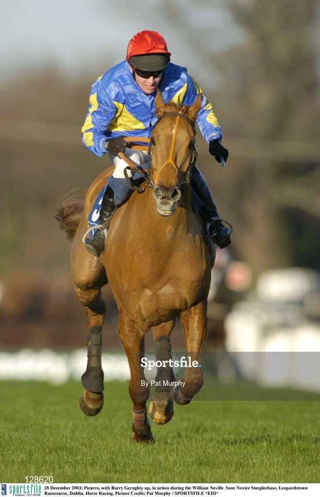 28 December 2003; Pizarro, with Barry Geraghty up, in action during the William Neville & Sons Novice Steeplechase, Leopardstown Racecourse, Dublin. Horse Racing. Picture Credit; Pat Murphy / SPORTSFILE *EDI*