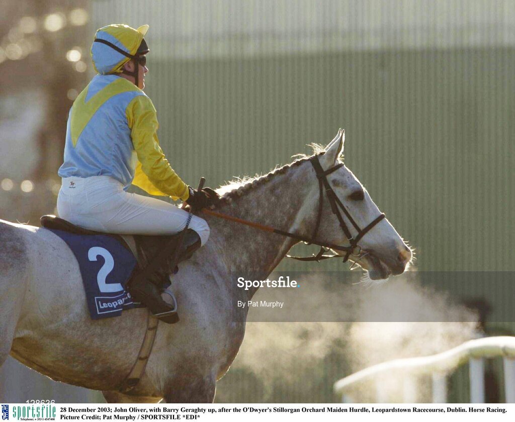 28 December 2003; John Oliver, with Barry Geraghty up, after the O'Dwyer's Stillorgan Orchard Maiden Hurdle, Leopardstown Racecourse, Dublin. Horse Racing. Picture Credit; Pat Murphy / SPORTSFILE *EDI*