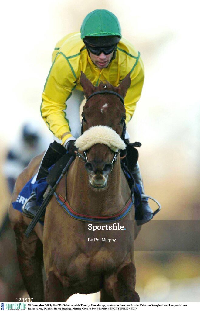 28 December 2003; Beef Or Salmon, with Timmy Murphy up, canters to the start for the Ericsson Steeplechase, Leopardstown Racecourse, Dublin. Horse Racing. Picture Credit; Pat Murphy / SPORTSFILE *EDI*