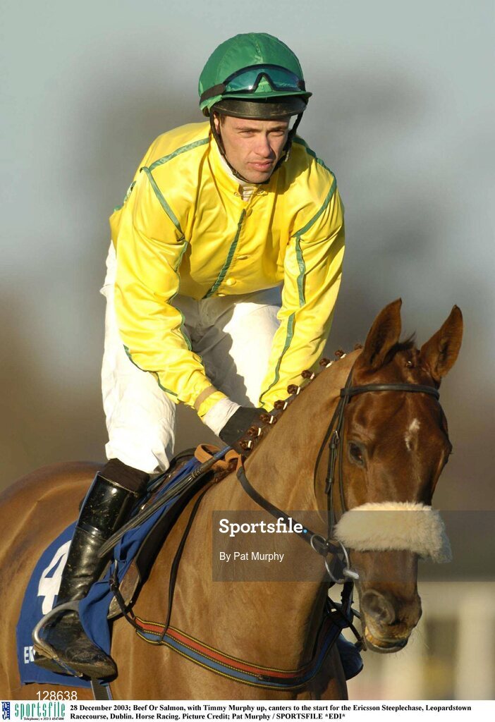 28 December 2003; Beef Or Salmon, with Timmy Murphy up, canters to the start for the Ericsson Steeplechase, Leopardstown Racecourse, Dublin. Horse Racing. Picture Credit; Pat Murphy / SPORTSFILE *EDI*