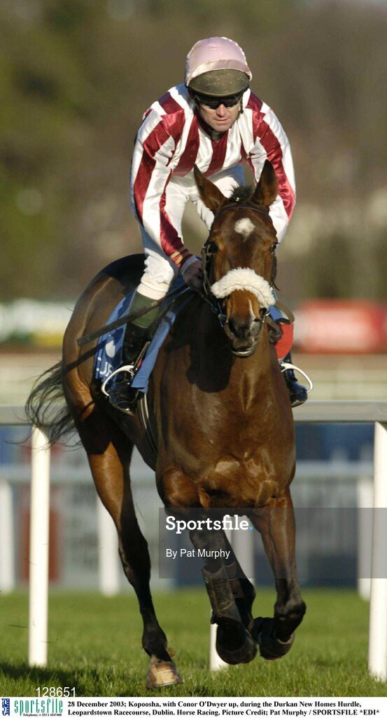 28 December 2003; Kopoosha, with Conor O'Dwyer up, during the Durkan New Homes Hurdle, Leopardstown Racecourse, Dublin. Horse Racing. Picture Credit; Pat Murphy / SPORTSFILE *EDI*