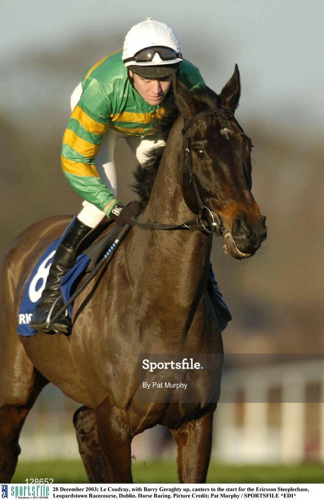 28 December 2003; Le Coudray, with Barry Geraghty up, canters to the start for the Ericsson Steeplechase, Leopardstown Racecourse, Dublin. Horse Racing. Picture Credit; Pat Murphy / SPORTSFILE *EDI*