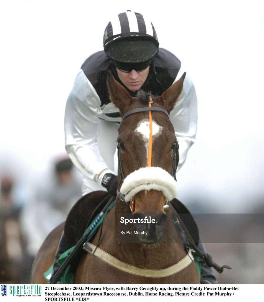 27 December 2003; Moscow Flyer, with Barry Geraghty up, during the Paddy Power Dial-a-Bet Steeplechase, Leopardstown Racecourse, Dublin. Horse Racing. Picture Credit; Pat Murphy / SPORTSFILE *EDI*