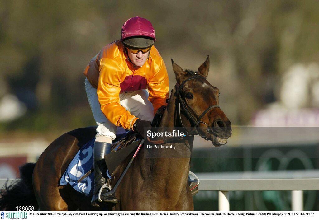 28 December 2003; Demophilos, with Paul Carberry up, on their way to winning the Durkan New Homes Hurdle, Leopardstown Racecourse, Dublin. Horse Racing. Picture Credit; Pat Murphy / SPORTSFILE *EDI*