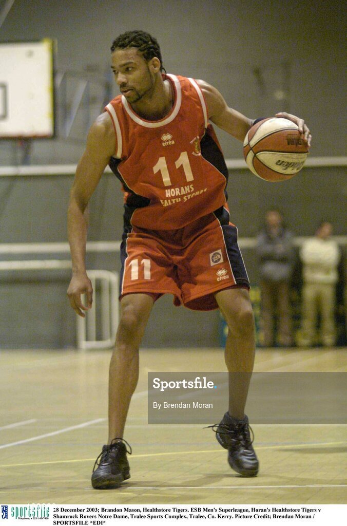 28 December 2003; Brandon Mason, Healthstore Tigers. ESB Men's Superleague, Horan's Healthstore Tigers v Shamrock Rovers Notre Dame, Tralee Sports Complex, Tralee, Co. Kerry. Picture Credit; Brendan Moran / SPORTSFILE *EDI*