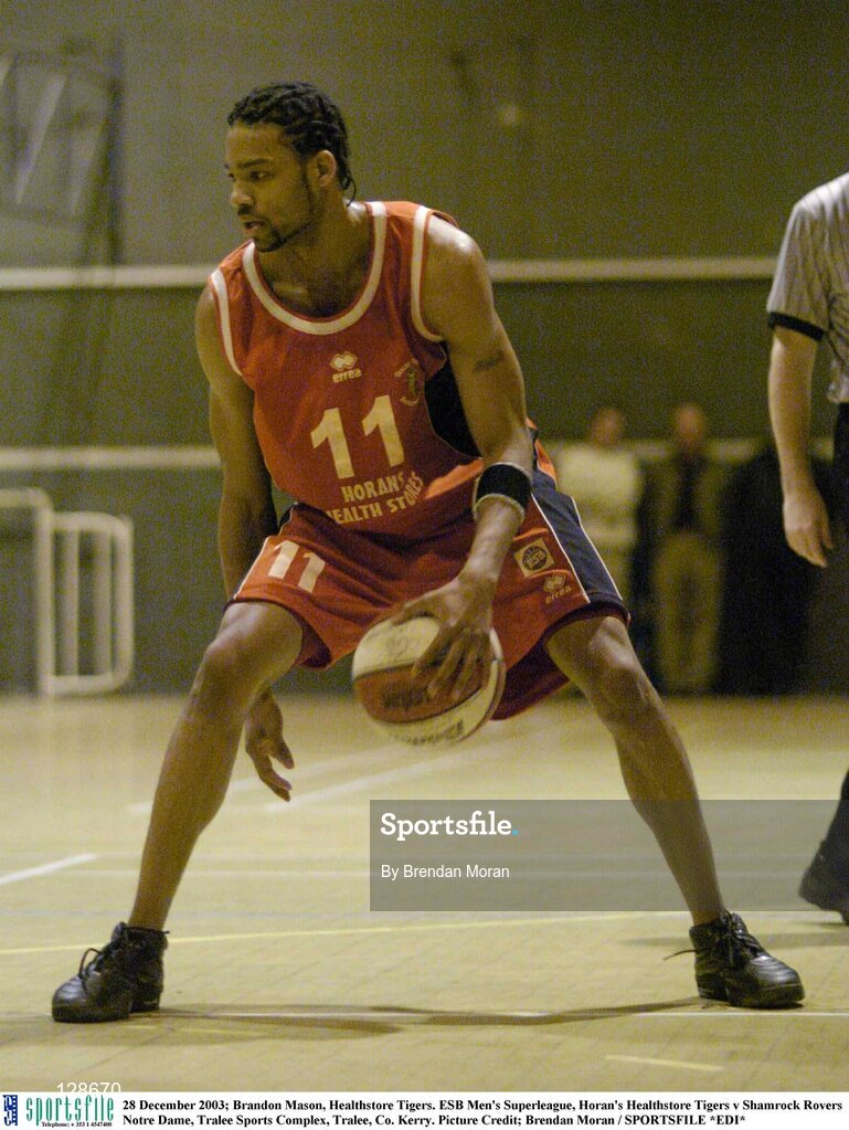 28 December 2003; Brandon Mason, Healthstore Tigers. ESB Men's Superleague, Horan's Healthstore Tigers v Shamrock Rovers Notre Dame, Tralee Sports Complex, Tralee, Co. Kerry. Picture Credit; Brendan Moran / SPORTSFILE *EDI*