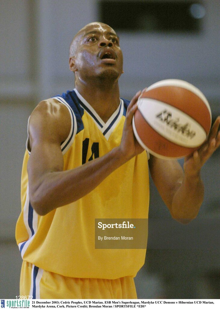 21 December 2003; Cedric Peoples, UCD Marian. ESB Men's Superleague, Mardyke UCC Demons v Hibernian UCD Marian, Mardyke Arena, Cork. Picture Credit; Brendan Moran / SPORTSFILE *EDI*