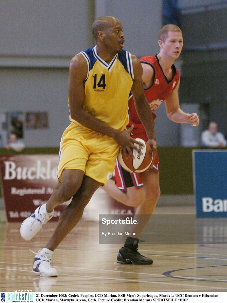21 December 2003; Cedric Peoples, UCD Marian. ESB Men's Superleague, Mardyke UCC Demons v Hibernian UCD Marian, Mardyke Arena, Cork. Picture Credit; Brendan Moran / SPORTSFILE *EDI*