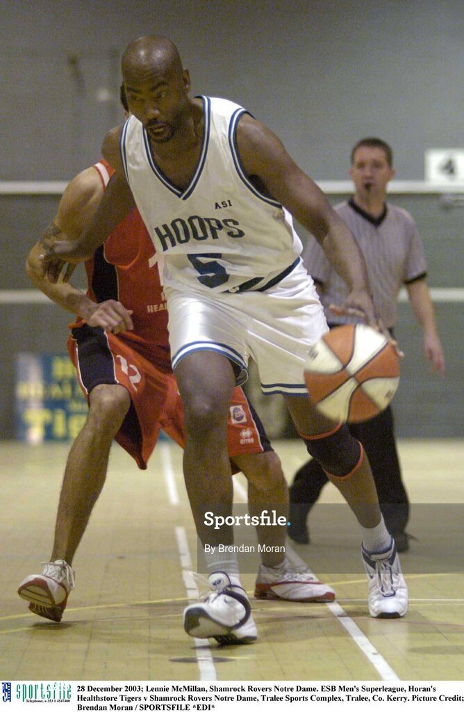 28 December 2003; Lennie McMillan, Shamrock Rovers Notre Dame. ESB Men's Superleague, Horan's Healthstore Tigers v Shamrock Rovers Notre Dame, Tralee Sports Complex, Tralee, Co. Kerry. Picture Credit; Brendan Moran / SPORTSFILE *EDI*
