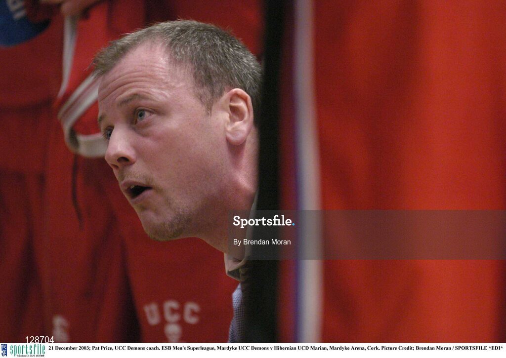21 December 2003; Pat Price, UCC Demons coach. ESB Men's Superleague, Mardyke UCC Demons v Hibernian UCD Marian, Mardyke Arena, Cork. Picture Credit; Brendan Moran / SPORTSFILE *EDI*
