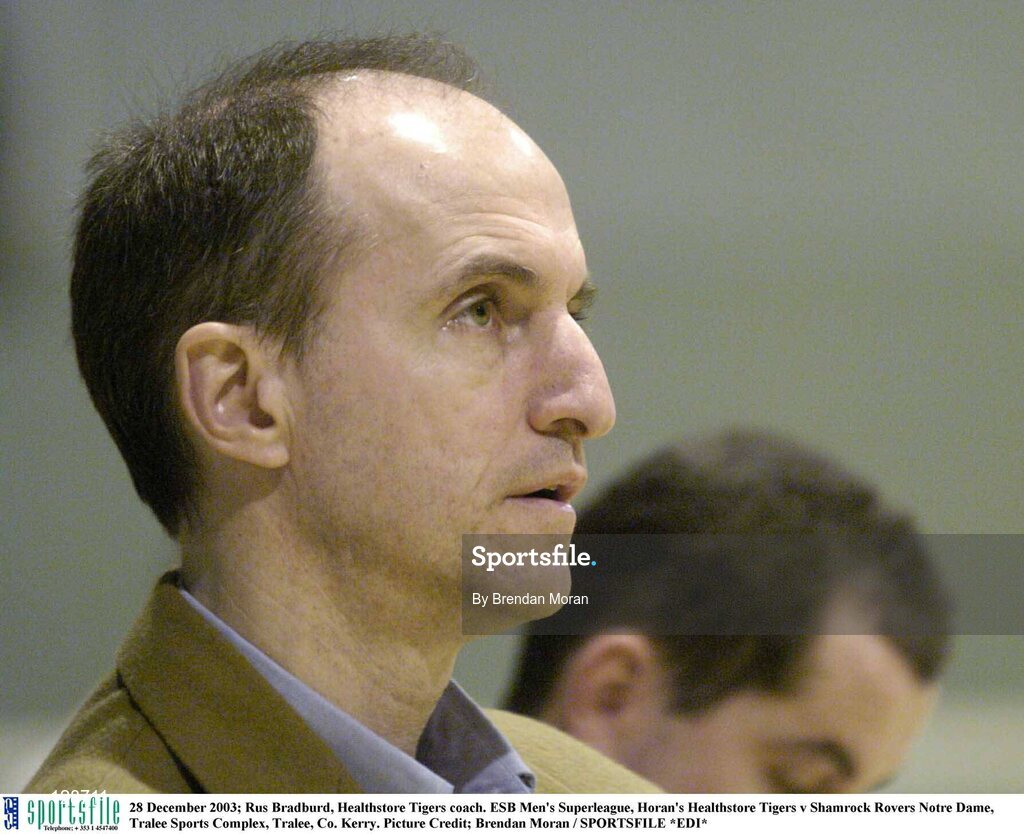 28 December 2003; Rus Bradburd, Healthstore Tigers coach. ESB Men's Superleague, Horan's Healthstore Tigers v Shamrock Rovers Notre Dame, Tralee Sports Complex, Tralee, Co. Kerry. Picture Credit; Brendan Moran / SPORTSFILE *EDI*