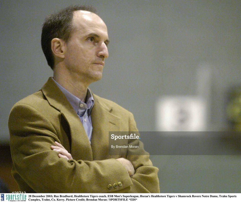28 December 2003; Rus Bradburd, Healthstore Tigers coach. ESB Men's Superleague, Horan's Healthstore Tigers v Shamrock Rovers Notre Dame, Tralee Sports Complex, Tralee, Co. Kerry. Picture Credit; Brendan Moran / SPORTSFILE *EDI*