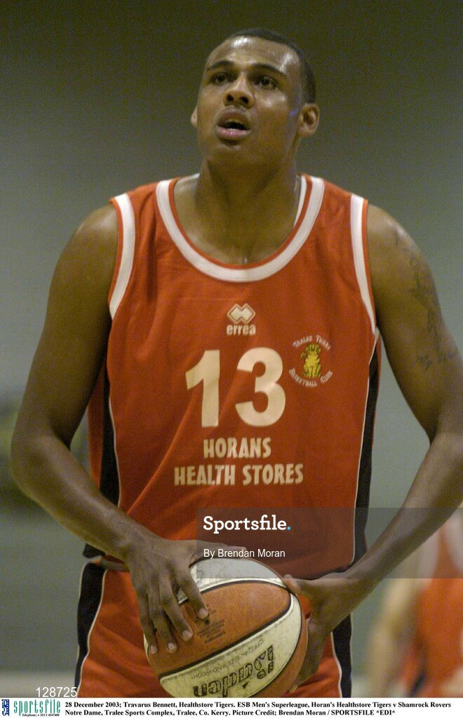 28 December 2003; Travarus Bennett, Healthstore Tigers. ESB Men's Superleague, Horan's Healthstore Tigers v Shamrock Rovers Notre Dame, Tralee Sports Complex, Tralee, Co. Kerry. Picture Credit; Brendan Moran / SPORTSFILE *EDI*