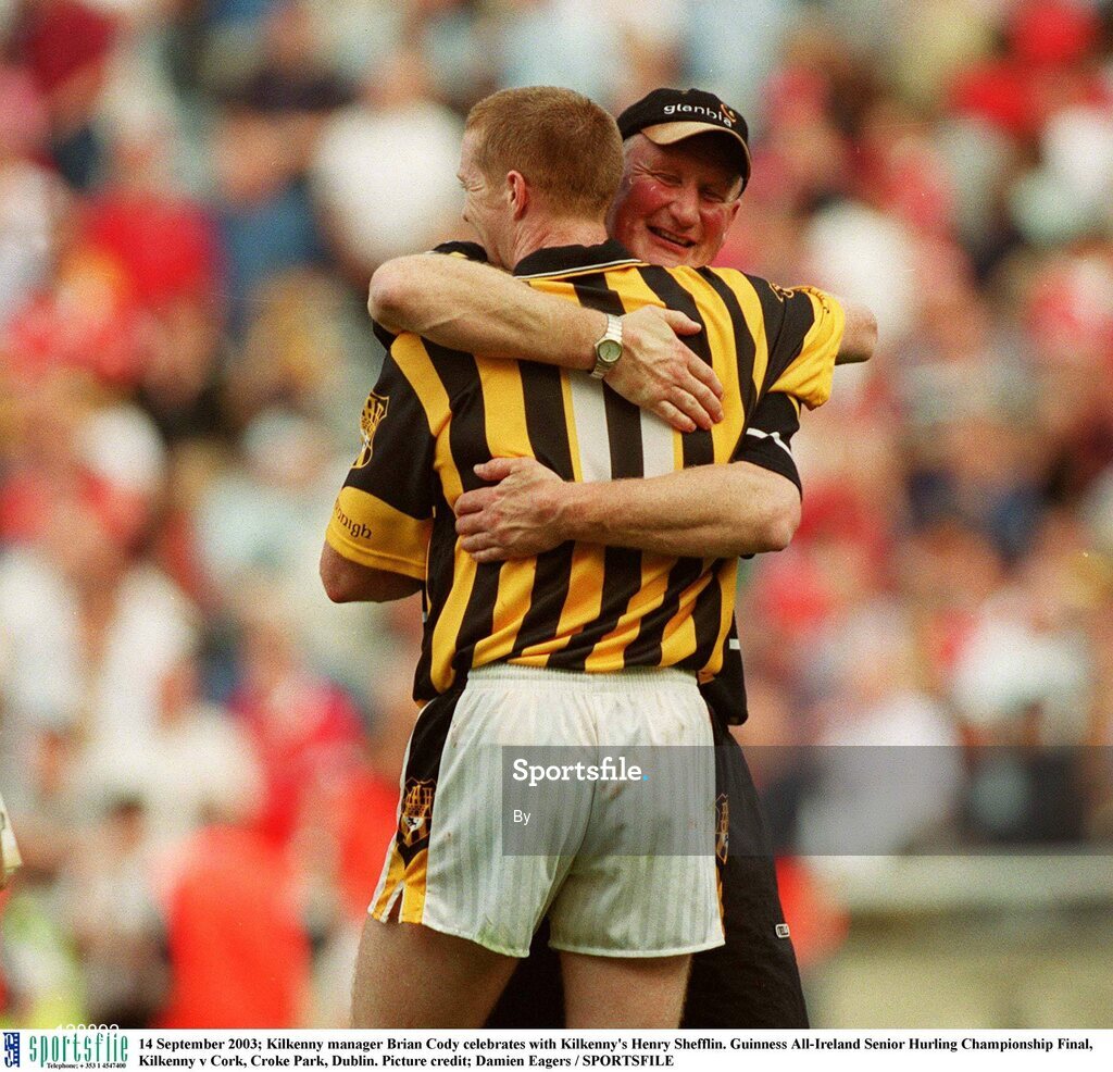 14 September 2003; Kilkenny manager Brian Cody celebrates with Kilkenny's Henry Shefflin. Guinness All-Ireland Senior Hurling Championship Final, Kilkenny v Cork, Croke Park, Dublin. Picture credit; Damien Eagers / SPORTSFILE