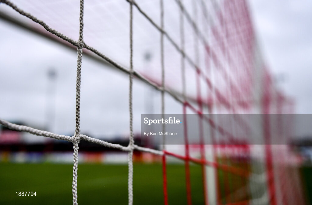 21 February 2020; A detailed view of the goal netting ahead of the SSE Airtricity League Premier Division match between Sligo Rovers and St. Patrick's Athletic at The Showgrounds in Sligo. Photo by Ben McShane/Sportsfile
