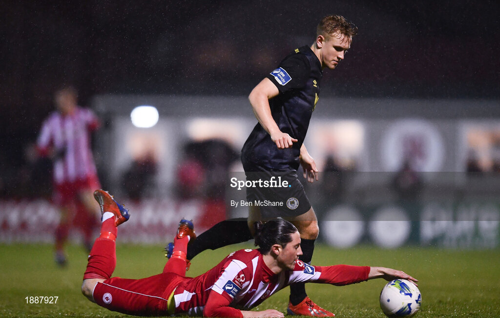 21 February 2020; Ronan Coughlan of Sligo Rovers retrieves the ball after being fouled by Oliver Younger of St Patrick's Athletic during the SSE Airtricity League Premier Division match between Sligo Rovers and St. Patrick's Athletic at The Showgrounds in Sligo. Photo by Ben McShane/Sportsfile