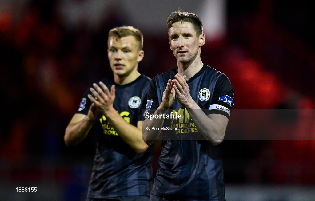 21 February 2020; Ian Bermingham, right, and Jamie Lennon of St Patrick's Athletic following the SSE Airtricity League Premier Division match between Sligo Rovers and St. Patrick's Athletic at The Showgrounds in Sligo. Photo by Ben McShane/Sportsfile