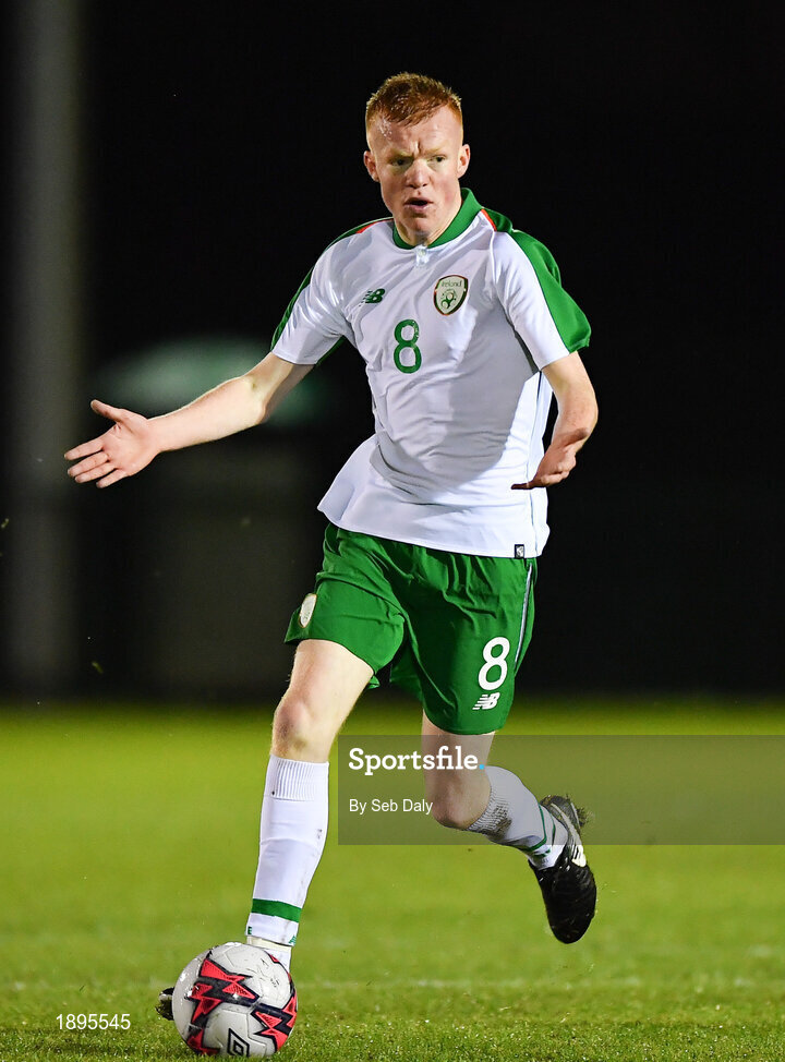 5 February 2019; Shane Farrell of Republic of Ireland during the friendly match between Republic of Ireland U19 and Drogheda United at the FAI National Training Centre in Abbotstown, Dublin. Photo by Seb Daly/Sportsfile