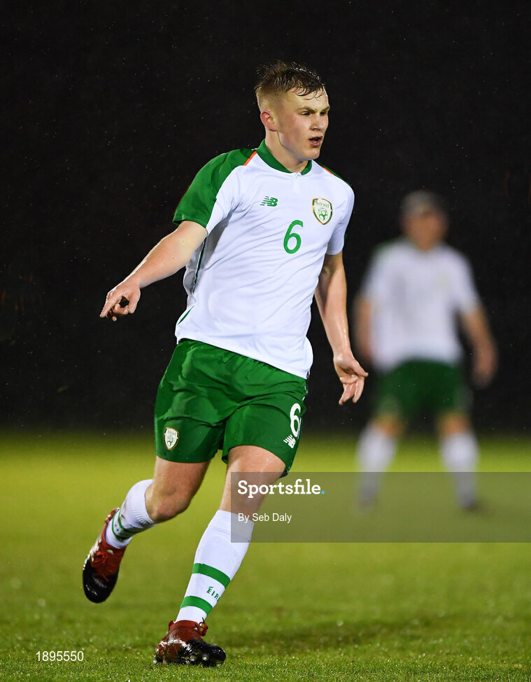5 February 2019; Dylan Thornton of Republic of Ireland during the friendly match between Republic of Ireland U19 and Drogheda United at the FAI National Training Centre in Abbotstown, Dublin. Photo by Seb Daly/Sportsfile
