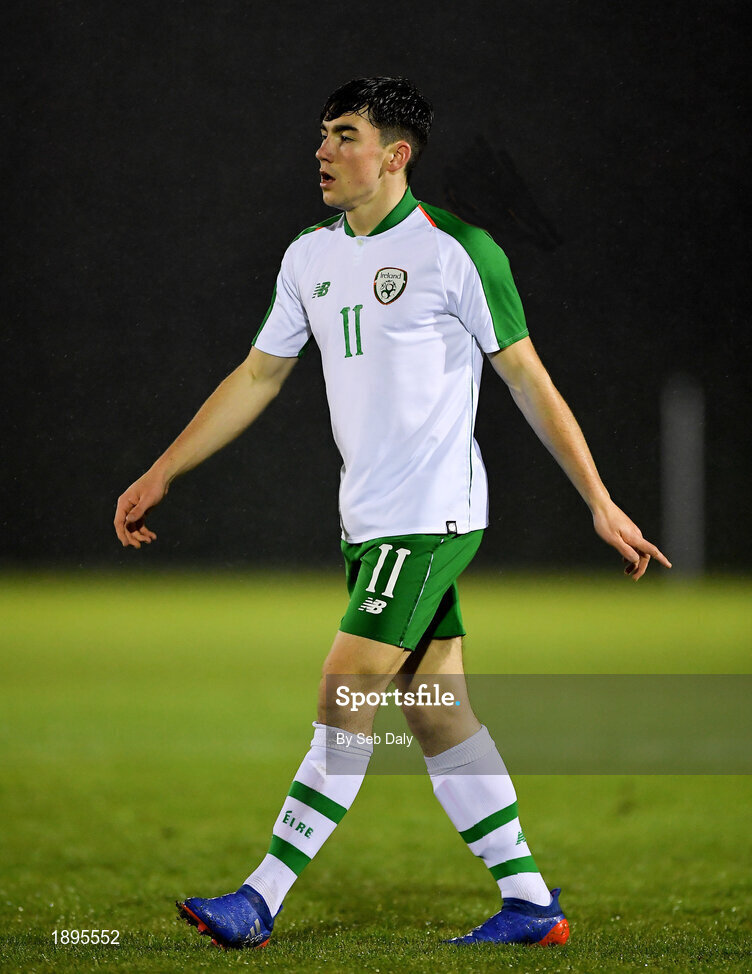 5 February 2019; Liam Kerrigan of Republic of Ireland during the friendly match between Republic of Ireland U19 and Drogheda United at the FAI National Training Centre in Abbotstown, Dublin. Photo by Seb Daly/Sportsfile