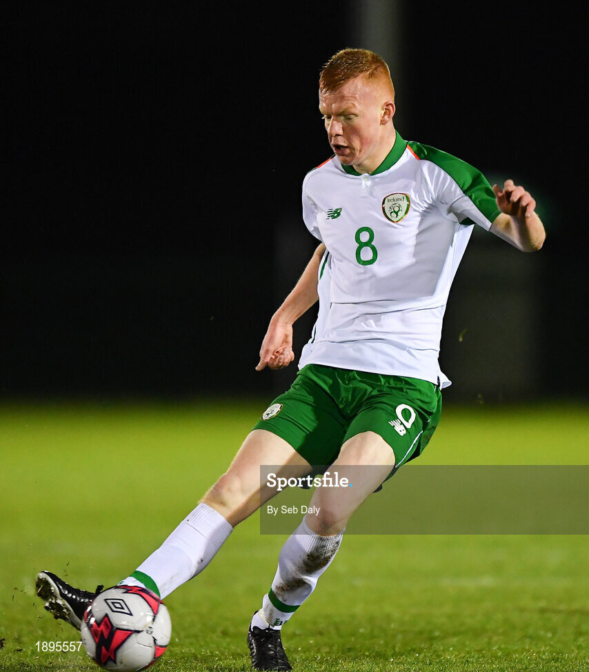 5 February 2019; Shane Farrell of Republic of Ireland during the friendly match between Republic of Ireland U19 and Drogheda United at the FAI National Training Centre in Abbotstown, Dublin. Photo by Seb Daly/Sportsfile