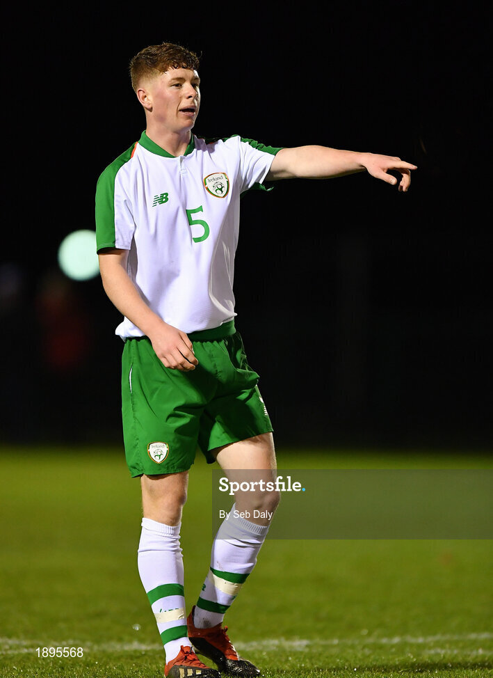 5 February 2019; Kameron Ledwidge of Republic of Ireland during the friendly match between Republic of Ireland U19 and Drogheda United at the FAI National Training Centre in Abbotstown, Dublin. Photo by Seb Daly/Sportsfile
