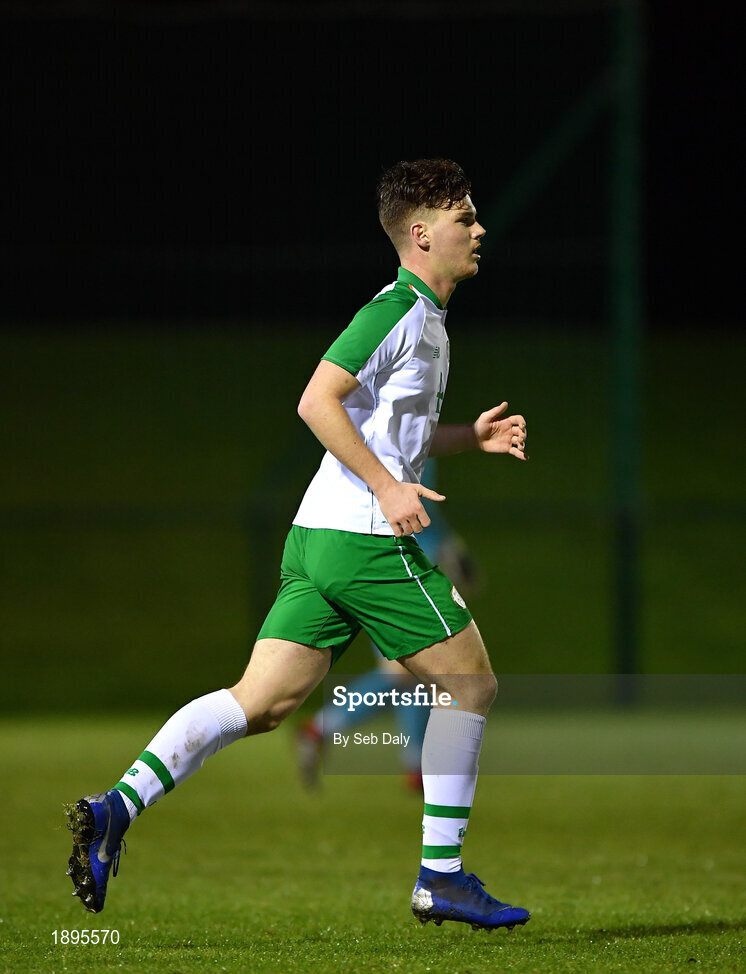 5 February 2019; Tom Gaston of Republic of Ireland during the friendly match between Republic of Ireland U19 and Drogheda United at the FAI National Training Centre in Abbotstown, Dublin. Photo by Seb Daly/Sportsfile