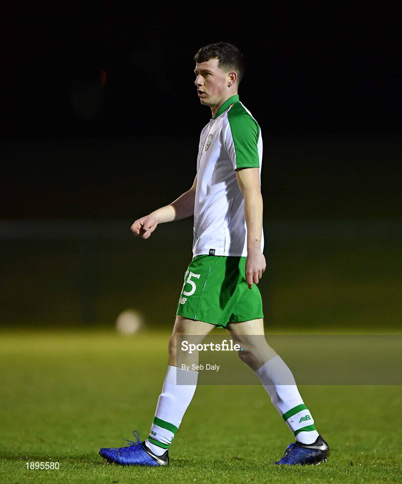5 February 2019; Cian Murphy of Republic of Irelandduring the friendly match between Republic of Ireland U19 and Drogheda United at the FAI National Training Centre in Abbotstown, Dublin. Photo by Seb Daly/Sportsfile