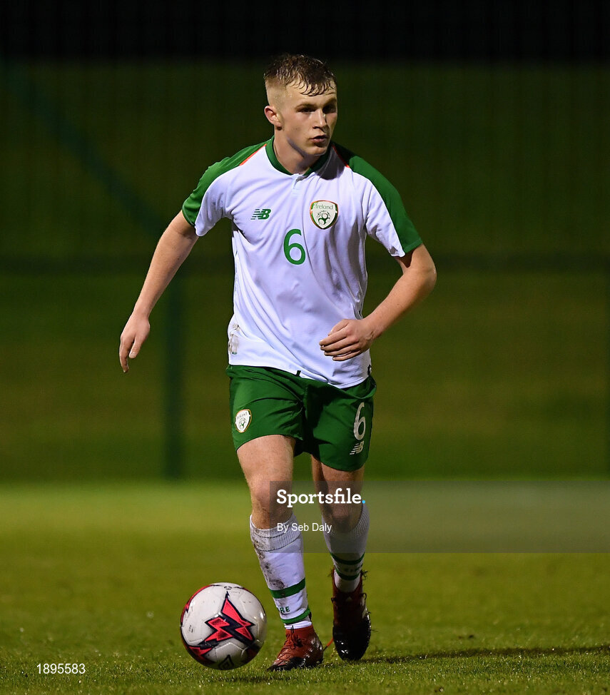 5 February 2019; Dylan Thornton of Republic of Ireland during the friendly match between Republic of Ireland U19 and Drogheda United at the FAI National Training Centre in Abbotstown, Dublin. Photo by Seb Daly/Sportsfile