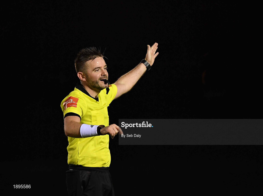 5 February 2019; Referee Mark Moynihan during the friendly match between Republic of Ireland U19 and Drogheda United at the FAI National Training Centre in Abbotstown, Dublin. Photo by Seb Daly/Sportsfile