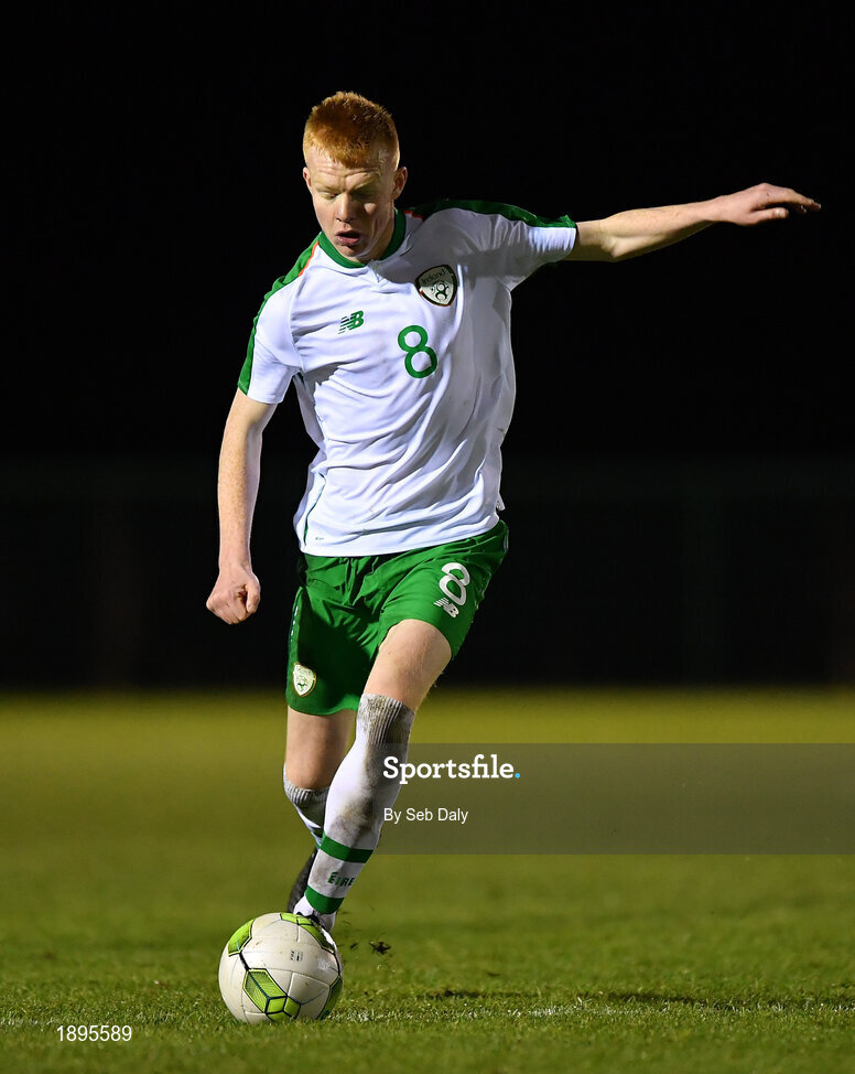5 February 2019; Shane Farrell of Republic of Ireland during the friendly match between Republic of Ireland U19 and Drogheda United at the FAI National Training Centre in Abbotstown, Dublin. Photo by Seb Daly/Sportsfile
