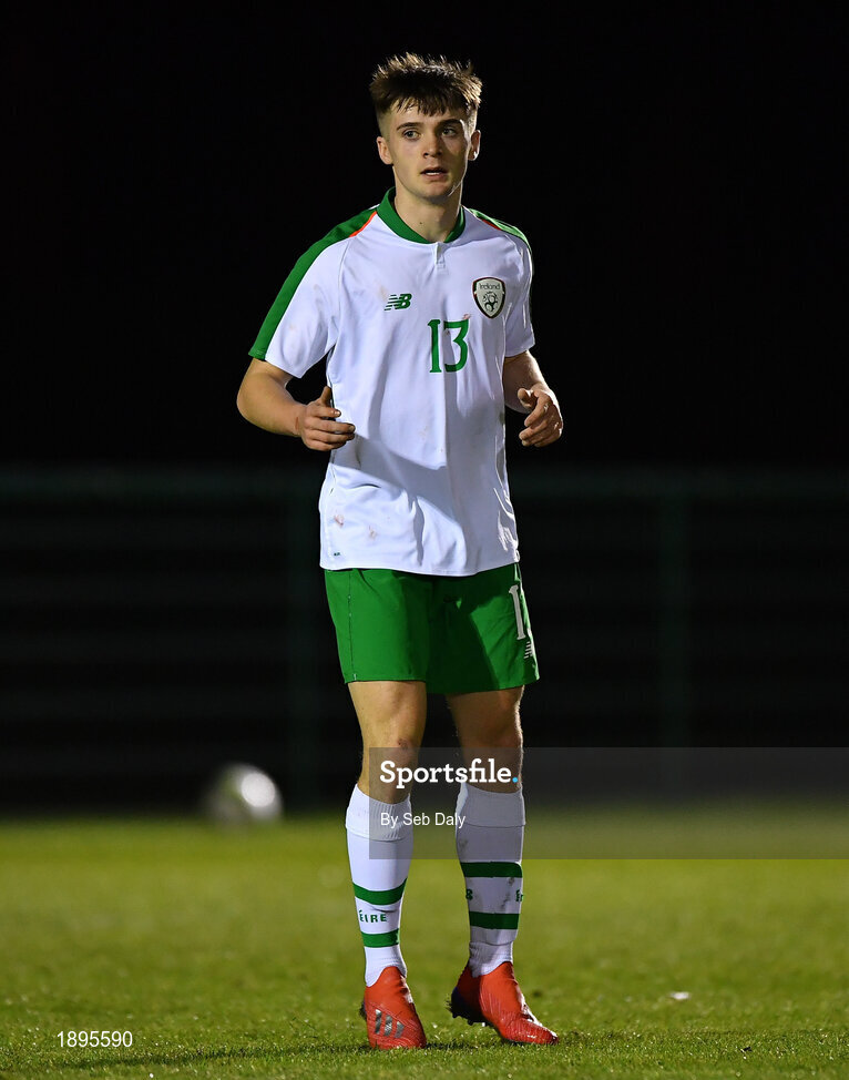 5 February 2019; Niall Morohan of Republic of Ireland during the friendly match between Republic of Ireland U19 and Drogheda United at the FAI National Training Centre in Abbotstown, Dublin. Photo by Seb Daly/Sportsfile